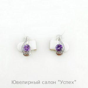 Серьги серебряные с аметистами и фианитами