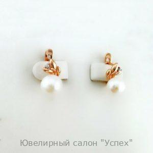Серьги серебряные позолоченные с жемчугом