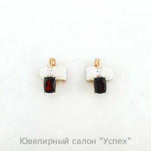 Серьги серебряные позолоченные с гранатом и фианитами