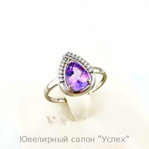 Кольцо серебряное с аметистом и фианитами