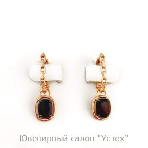 Серьги серебряные позолоченные с гранатом
