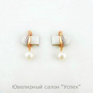 Серьги серебряные позолоченные с жемчугом
