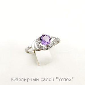 Кольцо серебряное с аметистом и фианитами