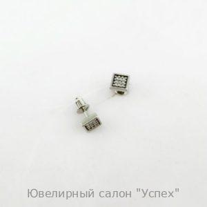 Серьги пусеты серебряные с бриллиантами